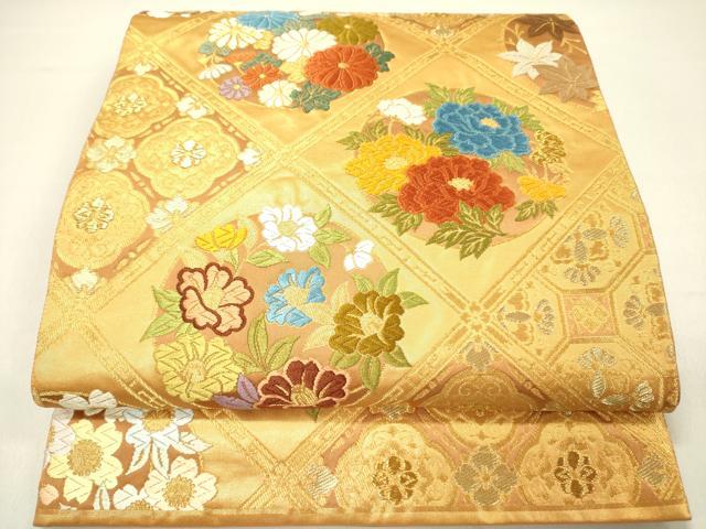 平和屋着物◎六通柄袋帯　唐織　天井花文　金糸　正絹　逸品　DAAY2347op