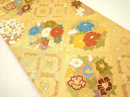 平和屋着物◎六通柄袋帯　唐織　天井花文　金糸　正絹　逸品　DAAY2347op