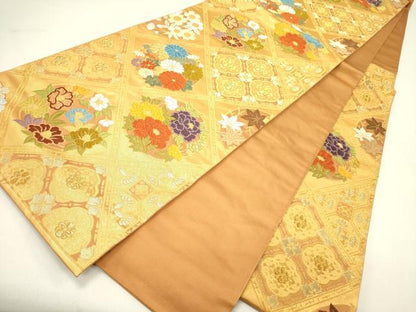 平和屋着物◎六通柄袋帯　唐織　天井花文　金糸　正絹　逸品　DAAY2347op