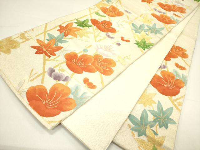 平和屋着物◎六通柄袋帯　草花　金銀糸　正絹　逸品　DAAY2358op