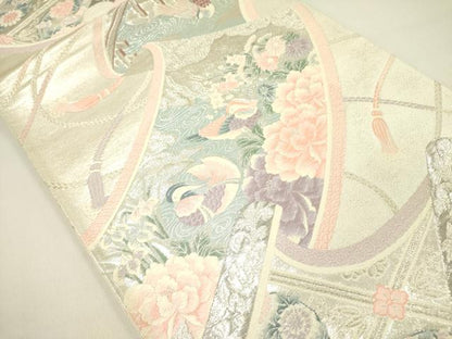 平和屋着物◎六通柄袋帯　唐織　九百錦　鴛鴦絵巻花文　プラチナ箔　正絹　逸品　DAAY2361op