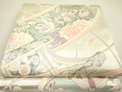 平和屋着物◎六通柄袋帯　唐織　九百錦　鴛鴦絵巻花文　プラチナ箔　正絹　逸品　DAAY2361op