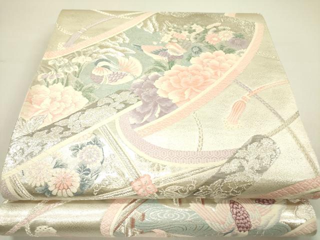 平和屋着物◎六通柄袋帯　唐織　九百錦　鴛鴦絵巻花文　プラチナ箔　正絹　逸品　DAAY2361op