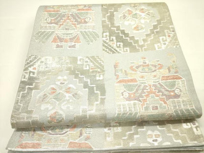 平和屋着物◎六通柄袋帯　コプト文様　銀糸　正絹　逸品　DAAY2368op
