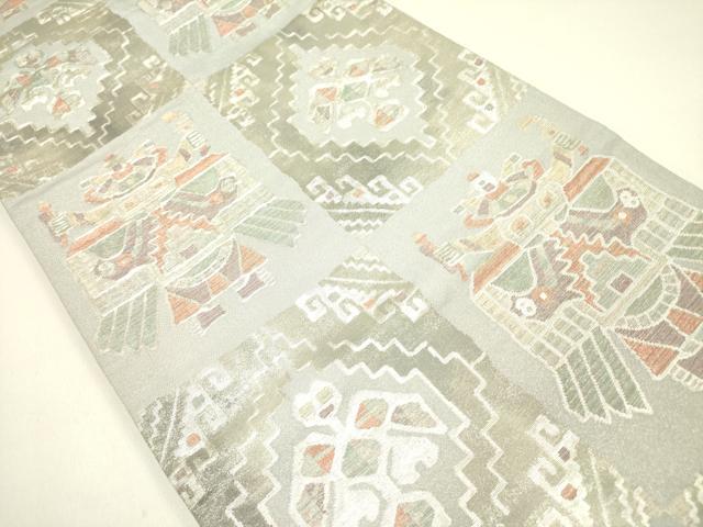 平和屋着物◎六通柄袋帯　コプト文様　銀糸　正絹　逸品　DAAY2368op