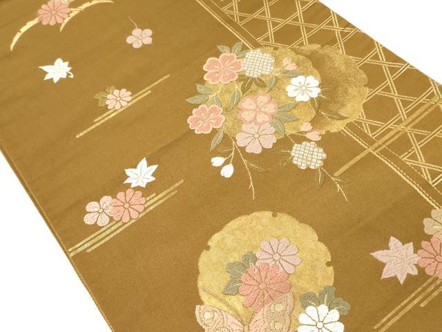 平和屋着物◎六通柄袋帯　唐織　雪芝花文　金糸　正絹　逸品　DAAY2371op
