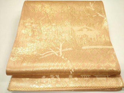 平和屋着物◎六通柄袋帯　風景花文　金糸　正絹　逸品　DAAY2379op