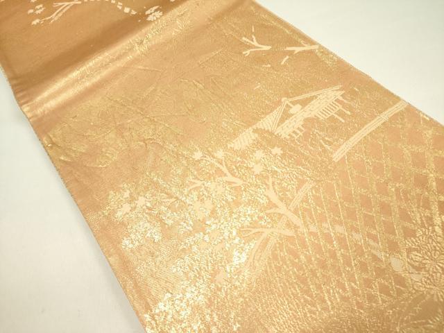 平和屋着物◎六通柄袋帯　風景花文　金糸　正絹　逸品　DAAY2379op