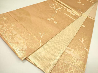 平和屋着物◎六通柄袋帯　風景花文　金糸　正絹　逸品　DAAY2379op