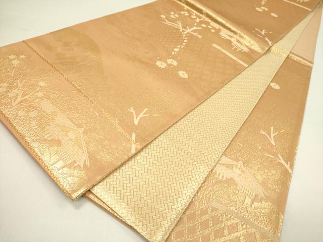平和屋着物◎六通柄袋帯　風景花文　金糸　正絹　逸品　DAAY2379op
