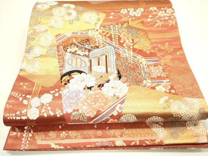 平和屋着物◎六通柄袋帯　色紙御車文　金糸　正絹　逸品　DAAY2389op
