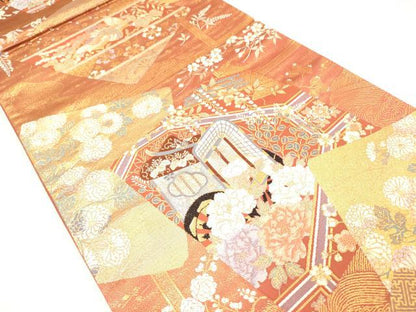 平和屋着物◎六通柄袋帯　色紙御車文　金糸　正絹　逸品　DAAY2389op
