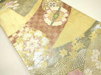 平和屋着物◎六通柄袋帯　舞蝶花文　金銀糸　正絹　逸品　DAAY2394op