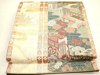 平和屋着物◎六通柄袋帯　ふたみ屏風絵　金糸　正絹　逸品　DAAY2425op