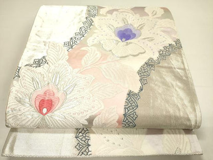 平和屋着物◎六通柄袋帯　唐織　更紗花文　銀糸　正絹　逸品　DAAY2432op