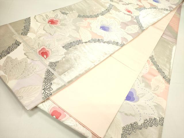 平和屋着物◎六通柄袋帯　唐織　更紗花文　銀糸　正絹　逸品　DAAY2432op