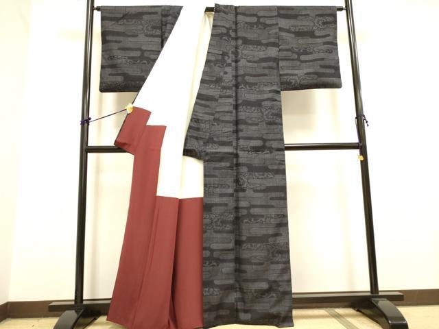 平和屋着物●結城紬　80亀甲　霞花文　正絹　逸品　DAAY2482op