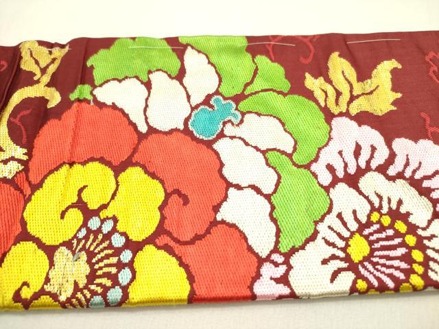 平和屋着物●アンティーク　大正ロマン　九寸名古屋帯　草花　金糸　正絹　逸品　DAAY2660op