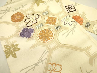 平和屋着物●アンティーク　大正ロマン　九寸名古屋帯　駒刺繍　蜀江花文　正絹　逸品　DAAY2661op