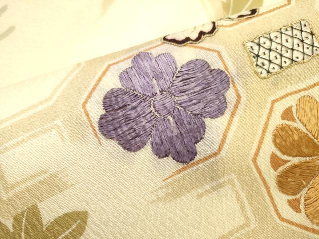 平和屋着物●アンティーク　大正ロマン　九寸名古屋帯　駒刺繍　蜀江花文　正絹　逸品　DAAY2661op
