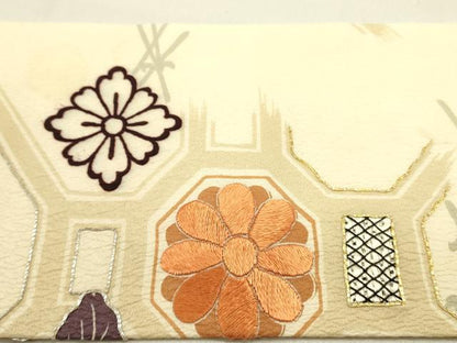 平和屋着物●アンティーク　大正ロマン　九寸名古屋帯　駒刺繍　蜀江花文　正絹　逸品　DAAY2661op