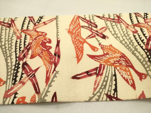 平和屋着物●九寸名古屋帯 型染 飛鳥文 鬼しぼ縮緬 正絹 逸品 DAAY2672op
