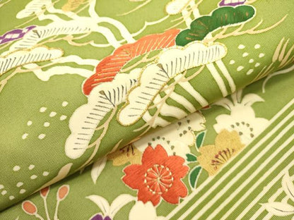 平和屋着物●塩瀬 九寸名古屋帯 駒刺繍 流水花松文 金彩 正絹 逸品 DAAY2680op