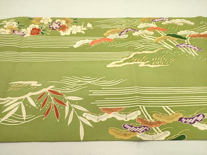 平和屋着物●塩瀬 九寸名古屋帯 駒刺繍 流水花松文 金彩 正絹 逸品 DAAY2680op