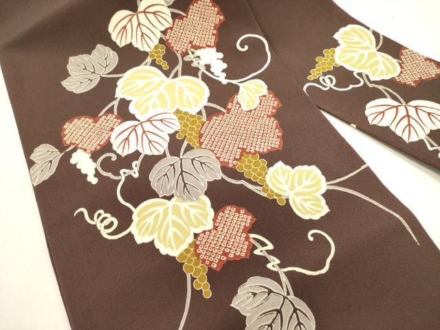 平和屋着物●九寸名古屋帯　葡萄蔦の葉　鬼しぼ縮緬　正絹　逸品　DAAY2684op