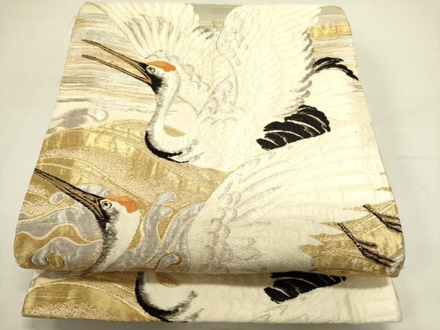 平和屋着物●アンティーク 大正ロマン 全通柄袋帯 刺繍 飛鶴文 金銀糸 正絹 逸品 DAAY2691op