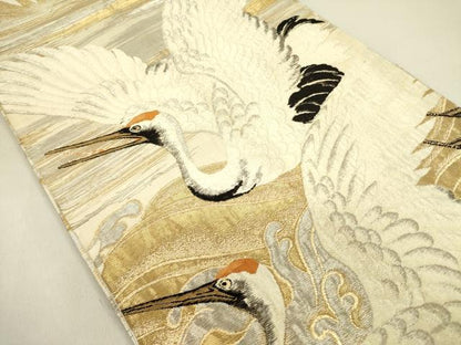 平和屋着物●アンティーク 大正ロマン 全通柄袋帯 刺繍 飛鶴文 金銀糸 正絹 逸品 DAAY2691op