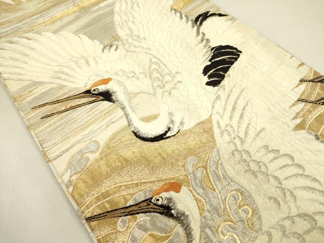 平和屋着物●アンティーク 大正ロマン 全通柄袋帯 刺繍 飛鶴文 金銀糸 正絹 逸品 DAAY2691op