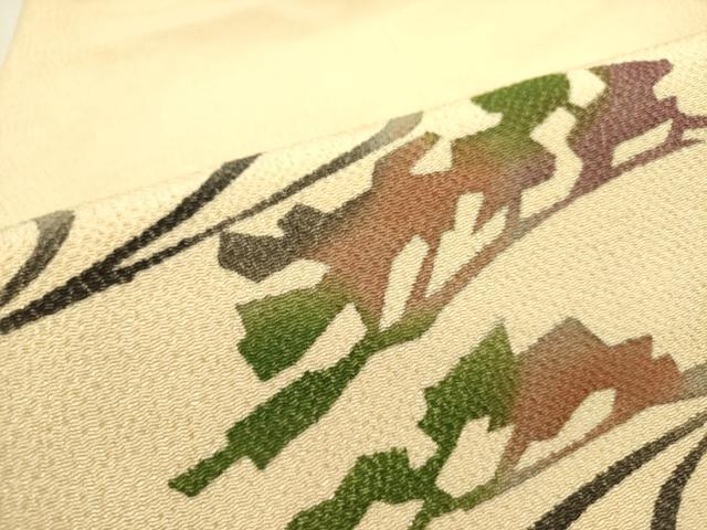 平和屋着物●九寸名古屋帯　型染　流水風景文　鬼しぼ縮緬　正絹　逸品　DAAY2694op