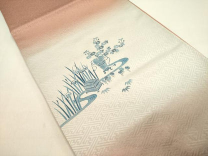 平和屋着物●太鼓柄袋帯 器物花文 銀通し地 正絹 逸品 DAAY2695op