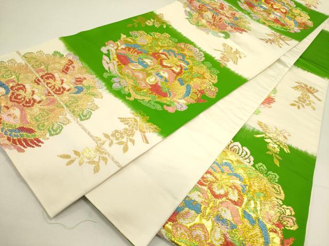 平和屋着物●六通柄袋帯　向かい鳥花文　金糸　正絹　逸品　DAAY2701op
