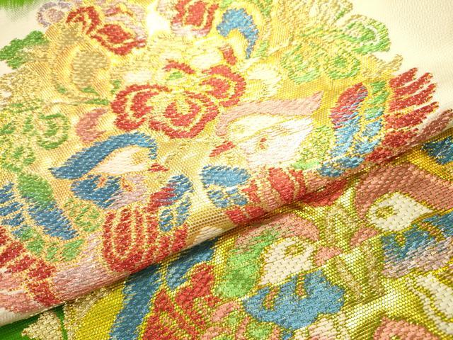 平和屋着物●六通柄袋帯　向かい鳥花文　金糸　正絹　逸品　DAAY2701op