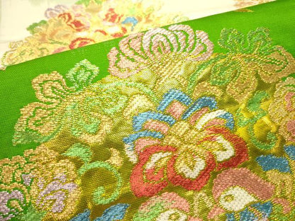 平和屋着物●六通柄袋帯　向かい鳥花文　金糸　正絹　逸品　DAAY2701op