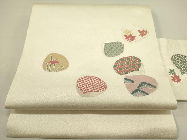 平和屋着物●九寸名古屋帯 寿光織 貝合わせ花文 金銀糸 正絹 逸品 DAAY2702op