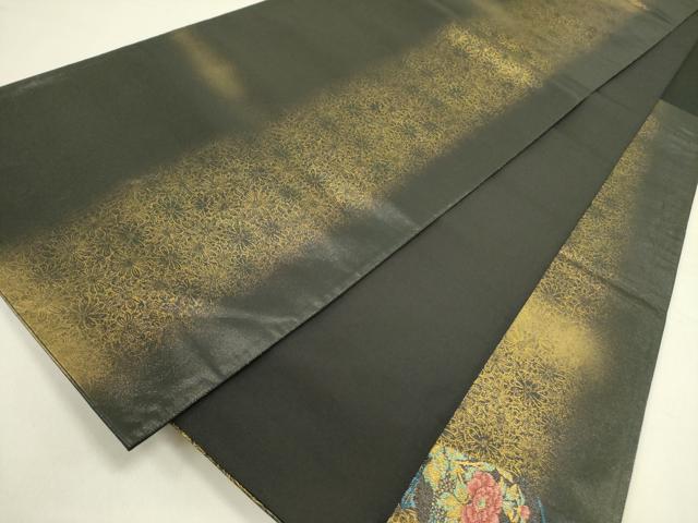 平和屋着物●太鼓柄袋帯　芳薫　黒地　金糸　引箔　正絹　逸品　DAAY2707op