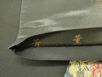 平和屋着物●太鼓柄袋帯　芳薫　黒地　金糸　引箔　正絹　逸品　DAAY2707op
