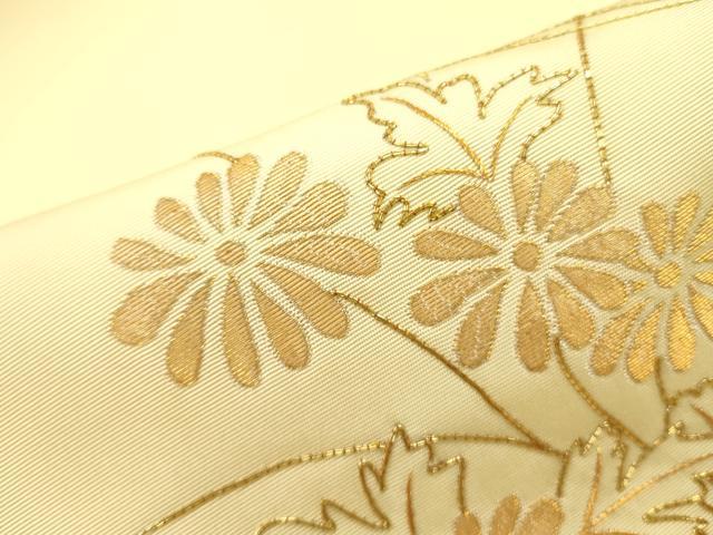 平和屋着物●塩瀬 九寸名古屋帯 駒刺繍 総刺繍 舞蝶花文 金糸 正絹 逸品 DAAY2713op