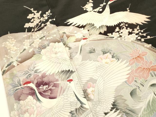 平和屋着物■豪華黒留袖 飛鶴花文 正絹 逸品 DAAY2788op