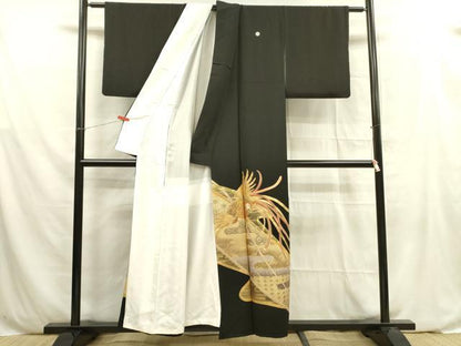 平和屋着物■豪華黒留袖 駒刺繍 鳳凰花霞文 金彩 正絹 逸品 DAAY2789op