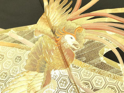 平和屋着物■豪華黒留袖 駒刺繍 鳳凰花霞文 金彩 正絹 逸品 DAAY2789op