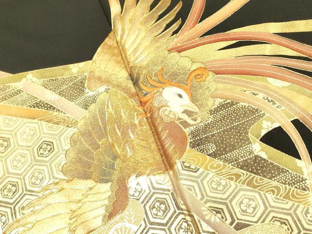 平和屋着物■豪華黒留袖 駒刺繍 鳳凰花霞文 金彩 正絹 逸品 DAAY2789op