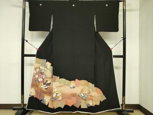 平和屋着物■豪華黒留袖　駒刺繍　色紙鼓花鳥文　金彩　正絹　逸品　DAAY2850op