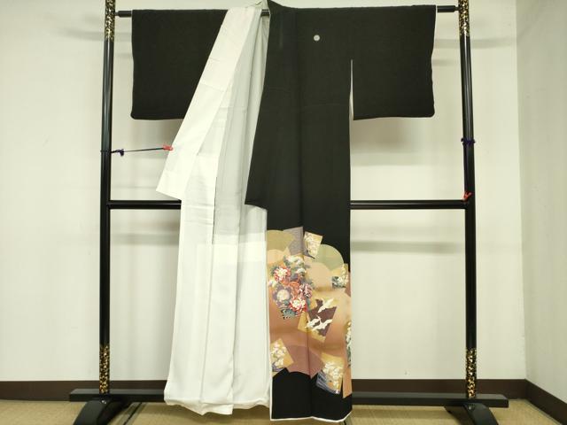 平和屋着物■豪華黒留袖　駒刺繍　色紙鼓花鳥文　金彩　正絹　逸品　DAAY2850op