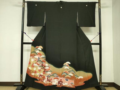 平和屋着物■豪華黒留袖 菊唐草文 松竹梅 暈し染め 金彩 正絹 逸品 DAAY2861op