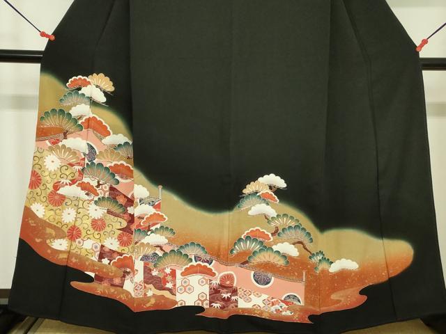 平和屋着物■豪華黒留袖 菊唐草文 松竹梅 暈し染め 金彩 正絹 逸品 DAAY2861op