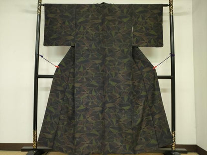 平和屋着物■上質な紬 草葉文 黒地 正絹 逸品 DAAY2878op